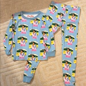 Blue and Yellow Cartoon Pajama Sets with Playful Pattern